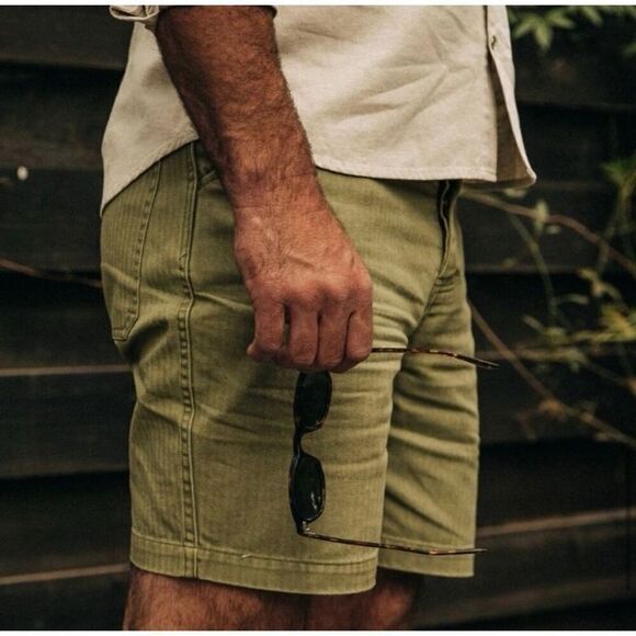 Taylor Stitch The Camp Shorts Mens 28 In Olive Green Herringbone Gorpcor… - Picture 8 of 11